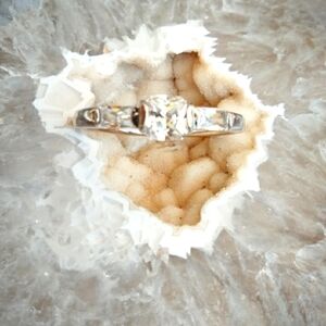 Square & Rectangle CZ 18k White GP Ring.